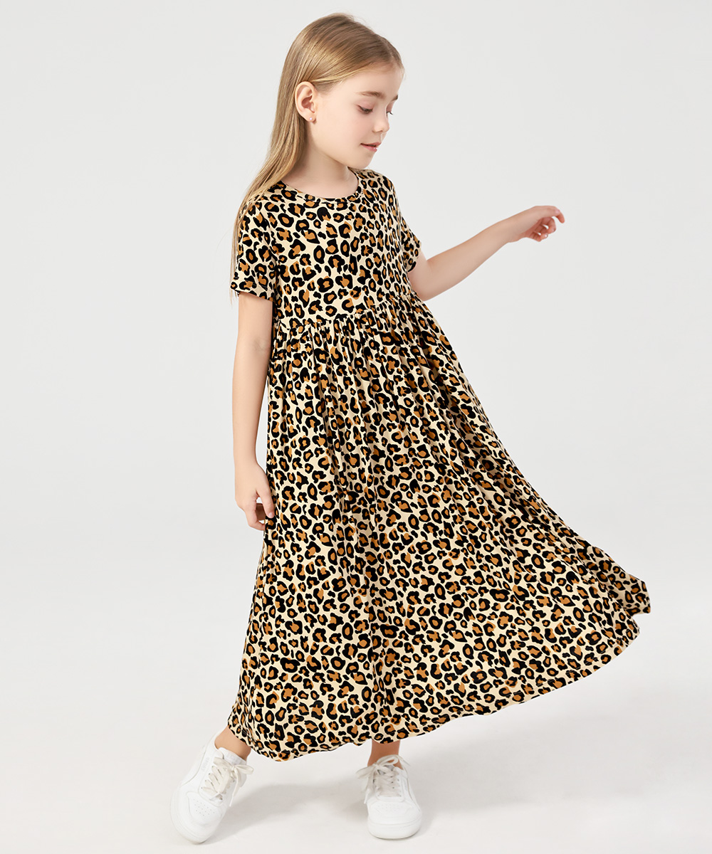 Girls Maxi Bamboo Short Sleeve Flowy Casual Dresses