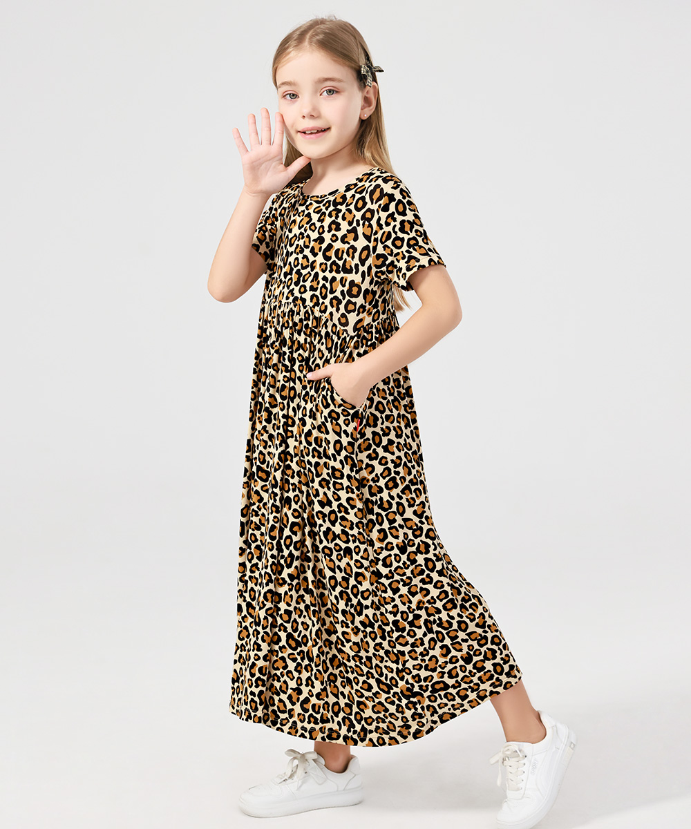Girls Maxi Bamboo Short Sleeve Flowy Casual Dresses