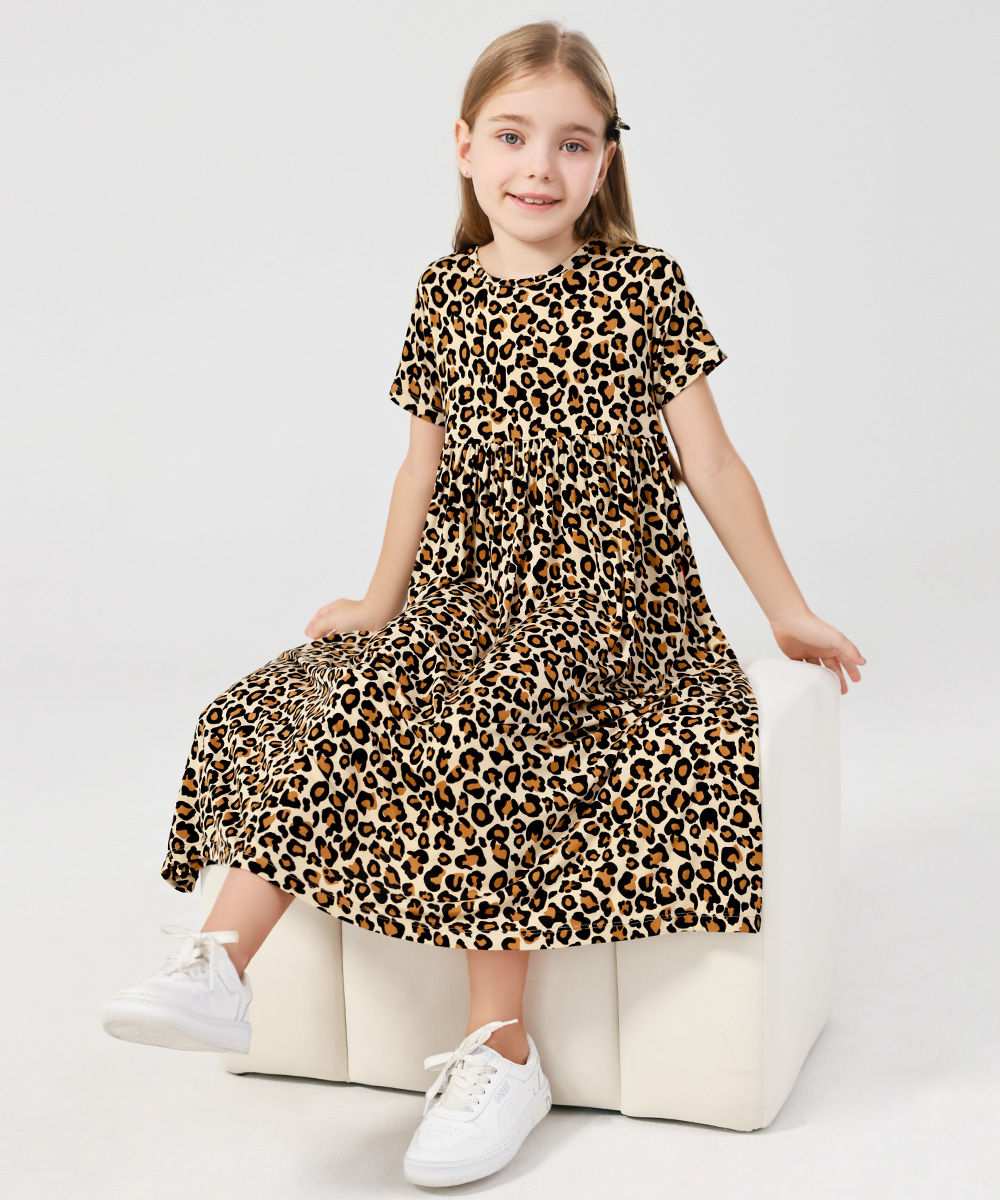 Girls Maxi Bamboo Short Sleeve Flowy Casual Dresses