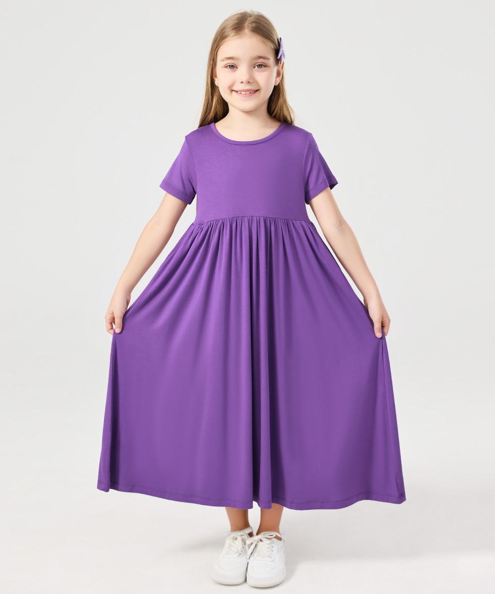 Girls Maxi Bamboo Short Sleeve Flowy Casual Dresses