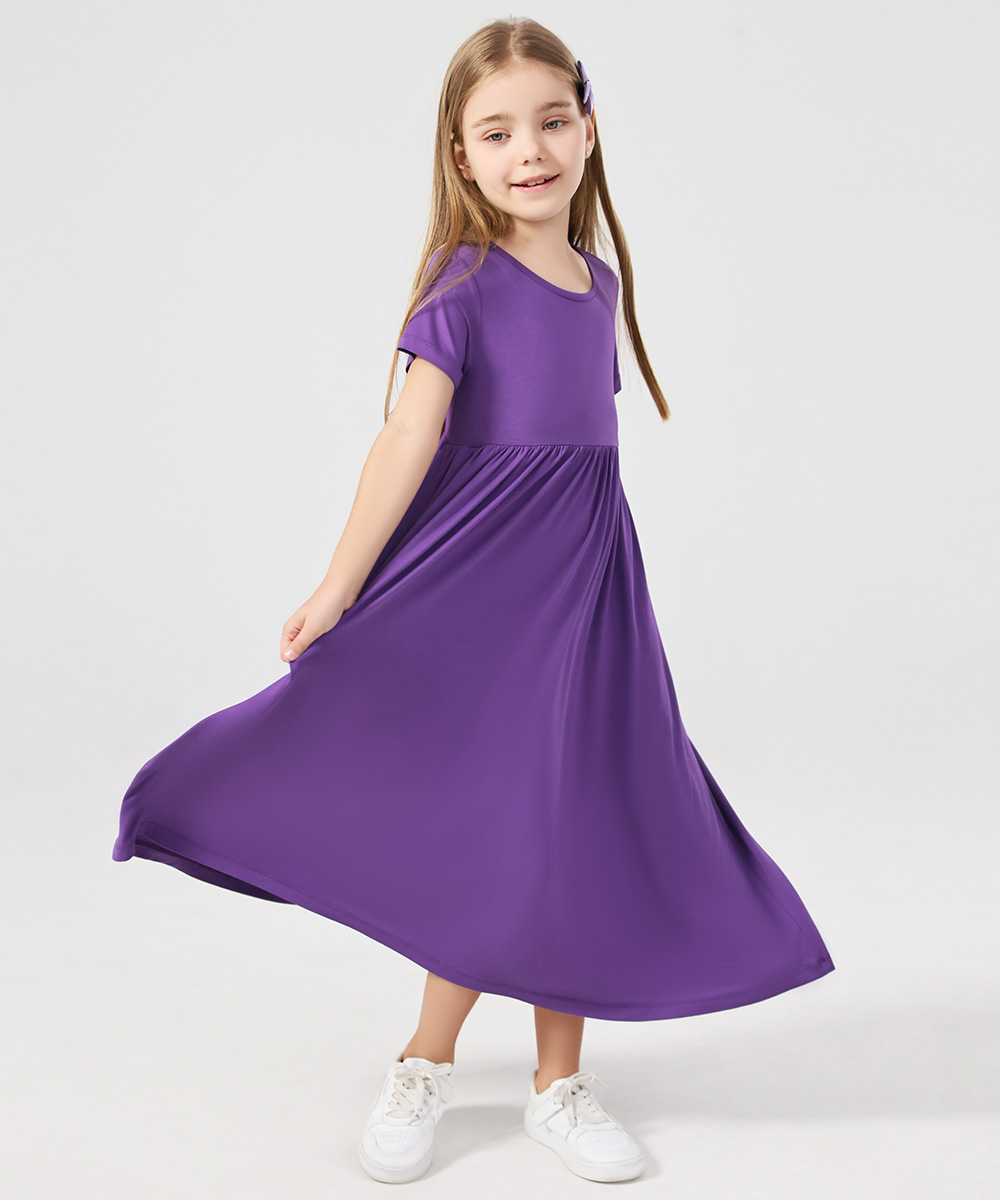 Girls Maxi Bamboo Short Sleeve Flowy Casual Dresses