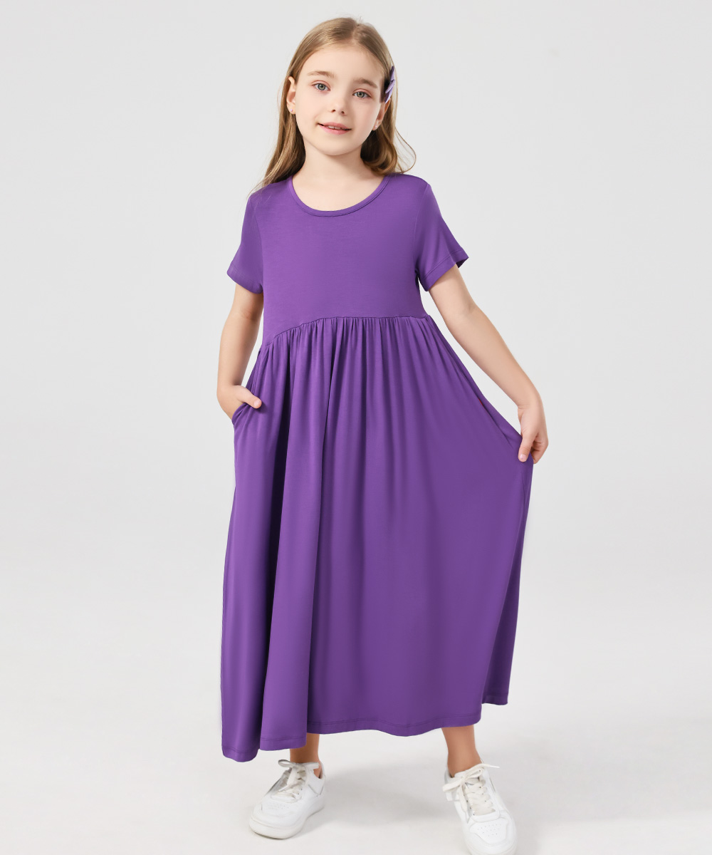 Girls Maxi Bamboo Short Sleeve Flowy Casual Dresses