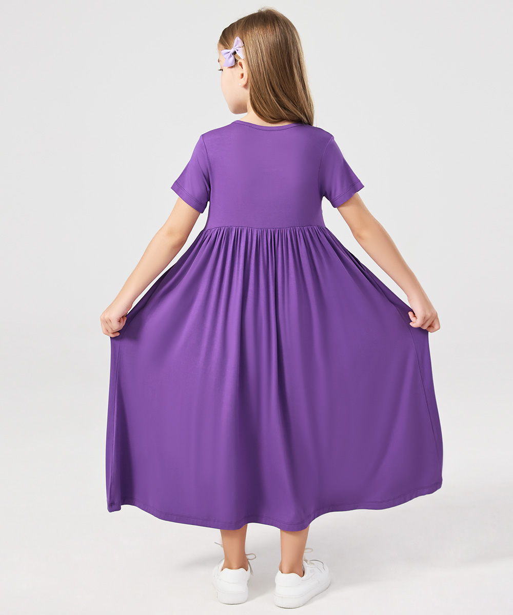 Girls Maxi Bamboo Short Sleeve Flowy Casual Dresses
