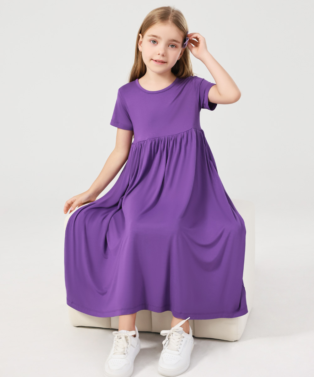 Girls Maxi Bamboo Short Sleeve Flowy Casual Dresses