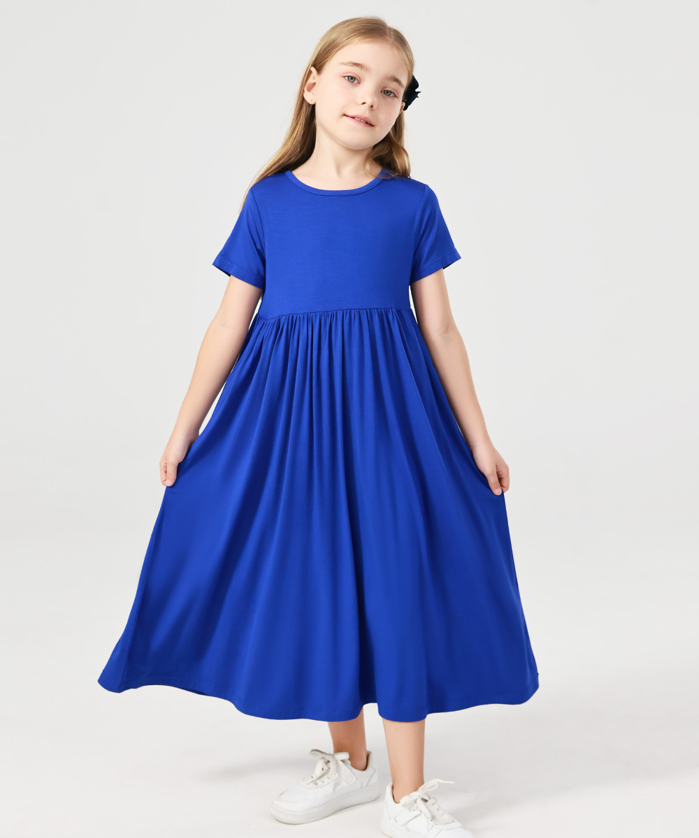 Girls Maxi Bamboo Short Sleeve Flowy Casual Dresses