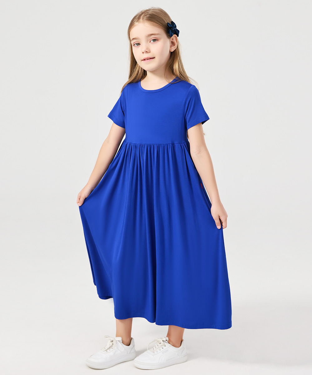 Girls Maxi Bamboo Short Sleeve Flowy Casual Dresses