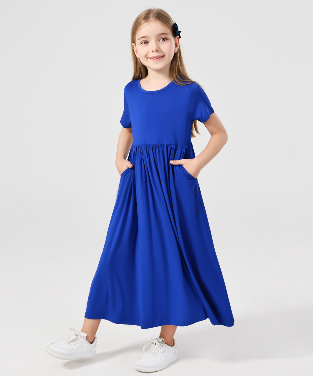 Girls Maxi Bamboo Short Sleeve Flowy Casual Dresses