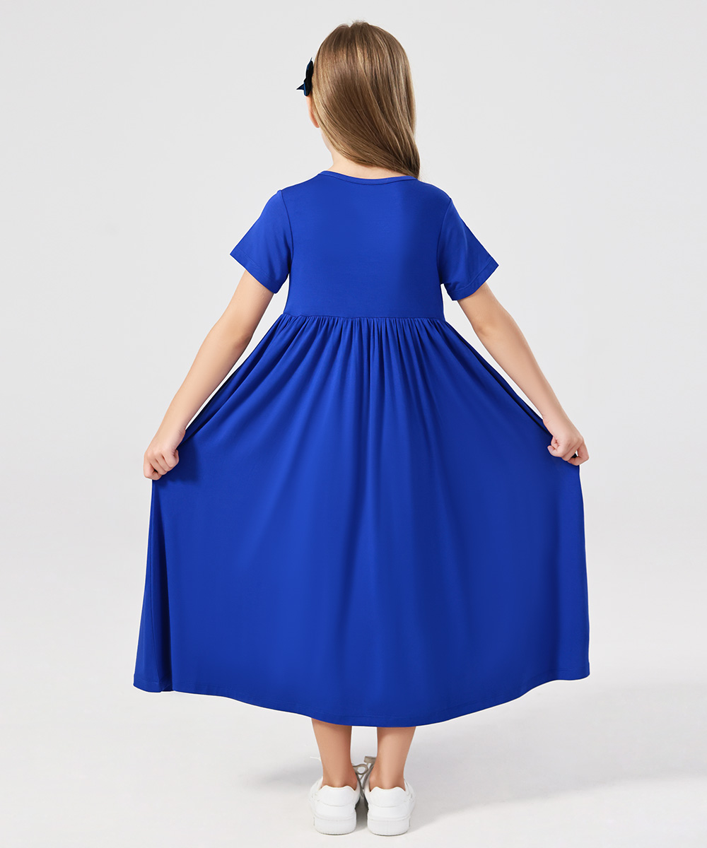 Girls Maxi Bamboo Short Sleeve Flowy Casual Dresses