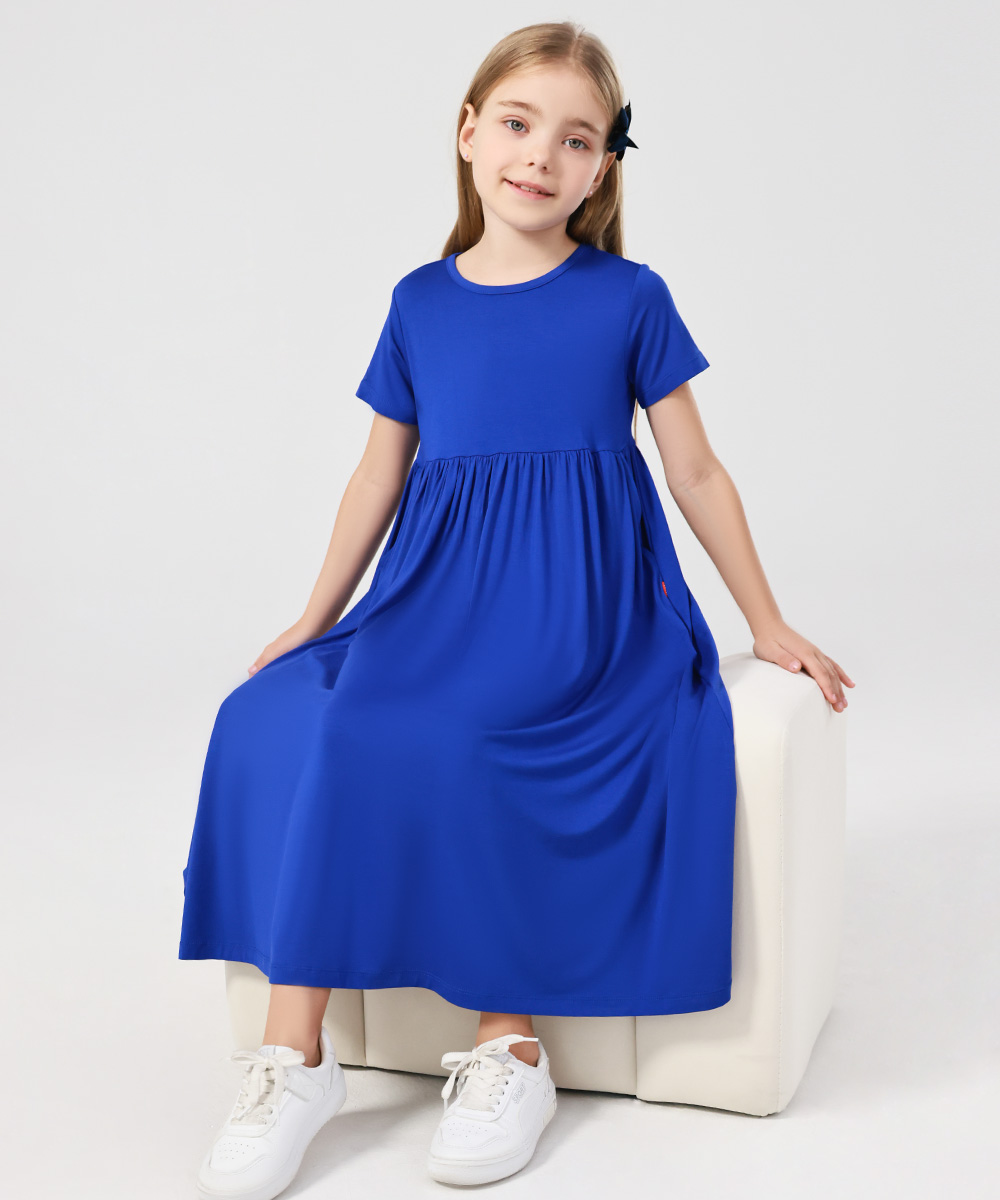 Girls Maxi Bamboo Short Sleeve Flowy Casual Dresses