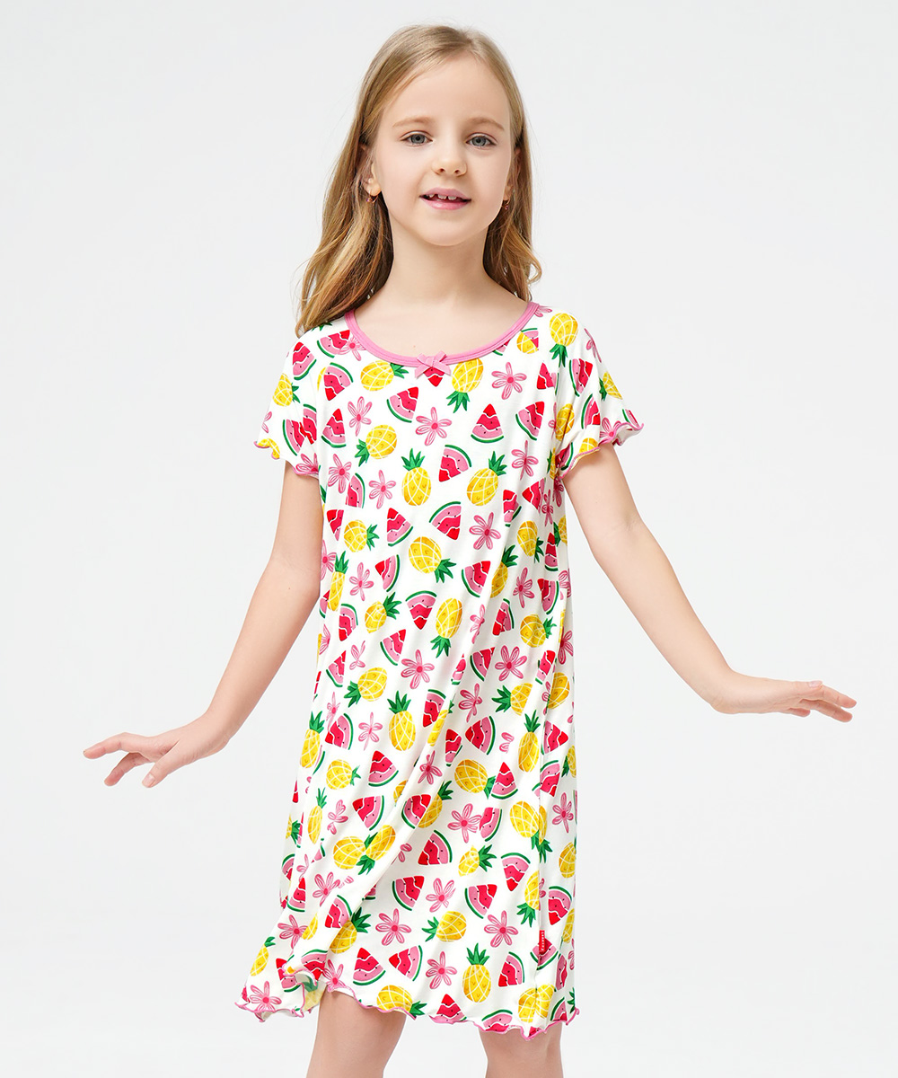 3T-12Y Girls Short Sleeve Soft Bamboo Nightgowns