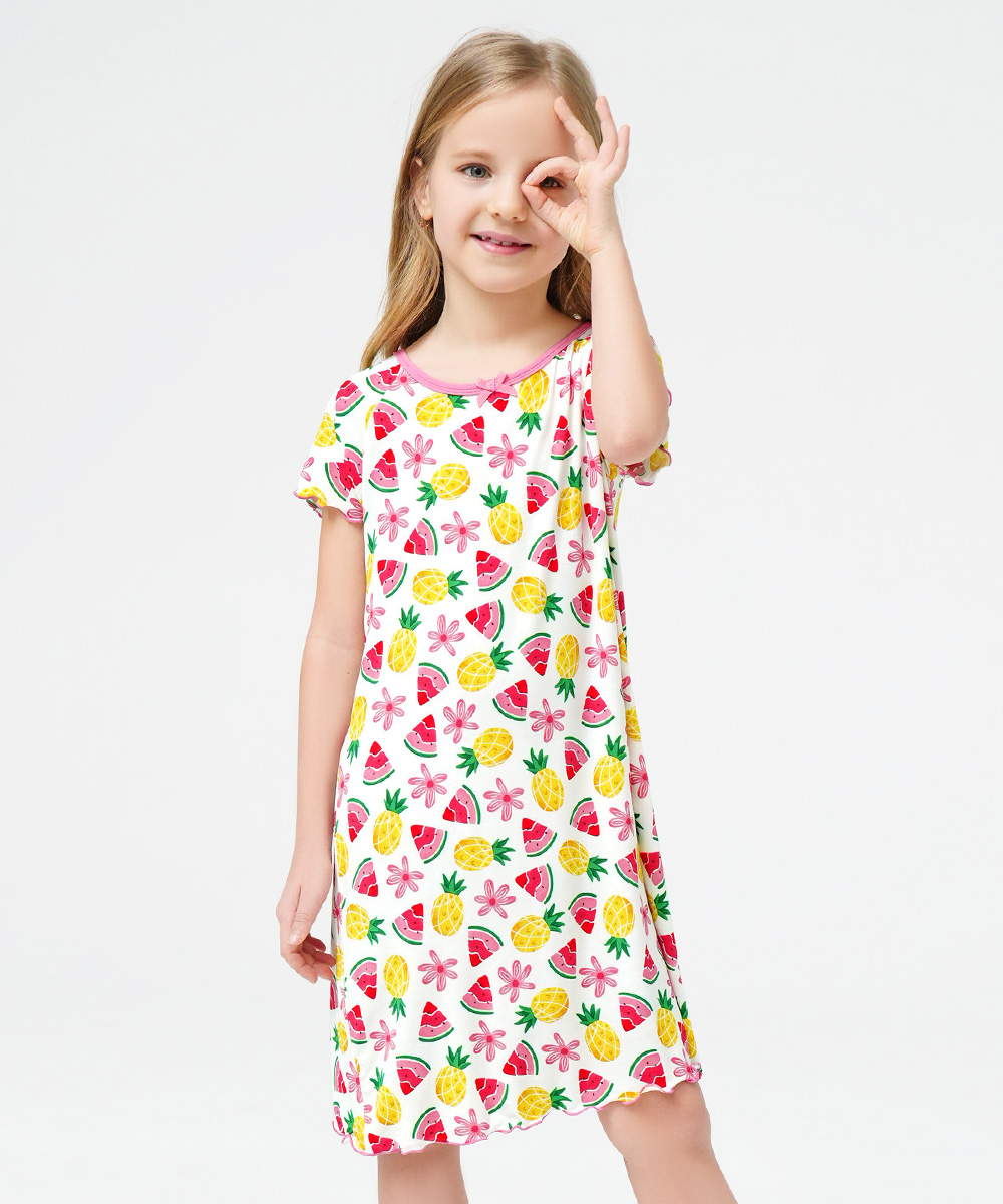 3T-12Y Girls Short Sleeve Soft Bamboo Nightgowns