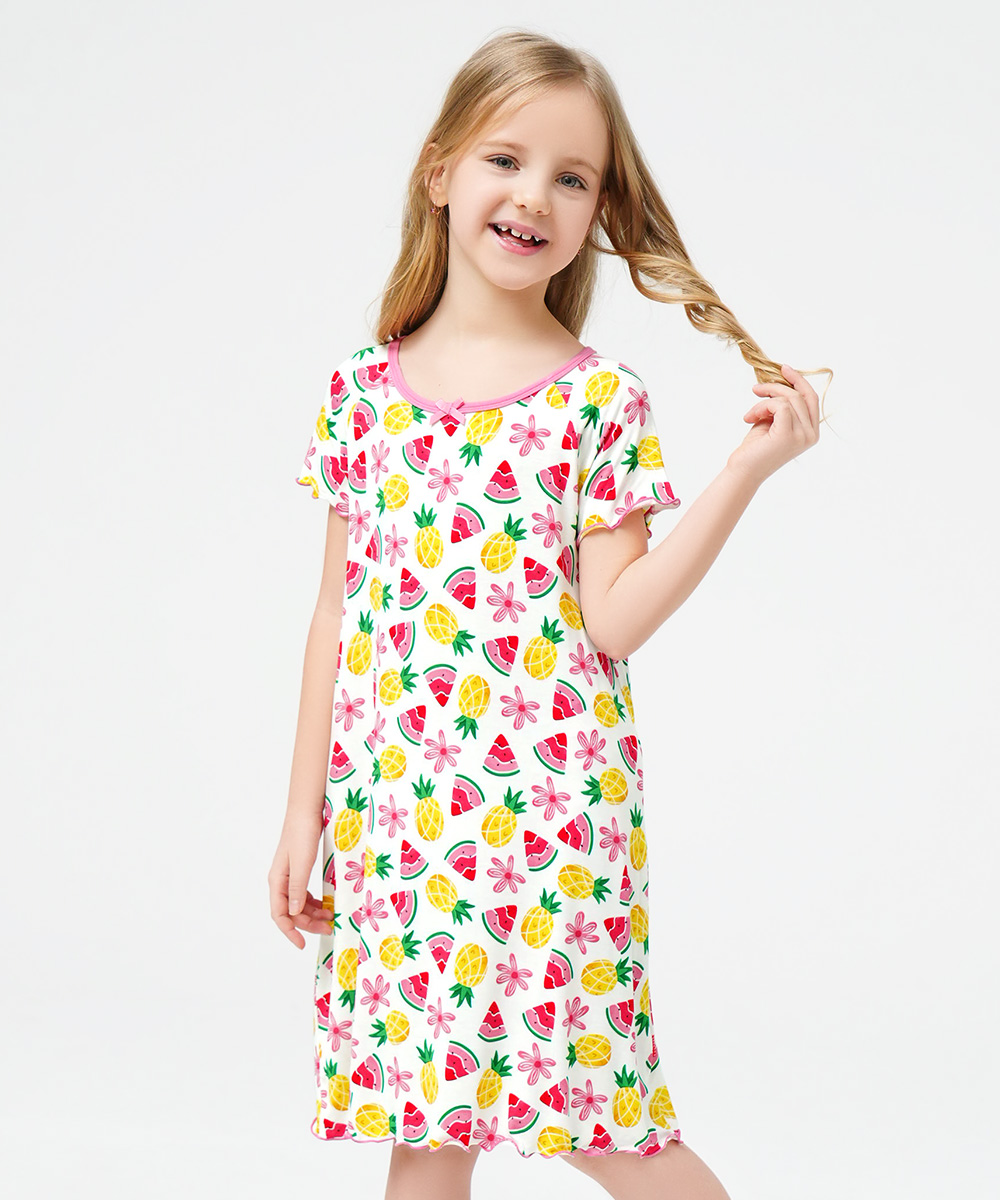 3T-12Y Girls Short Sleeve Soft Bamboo Nightgowns