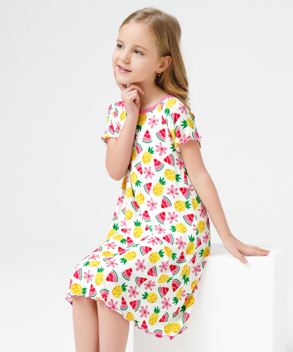 3T-12Y Girls Short Sleeve Soft Bamboo Nightgowns