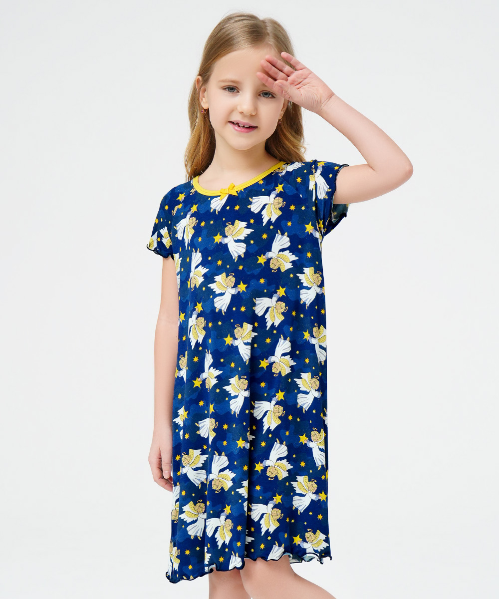 3T-12Y Girls Short Sleeve Soft Bamboo Nightgowns