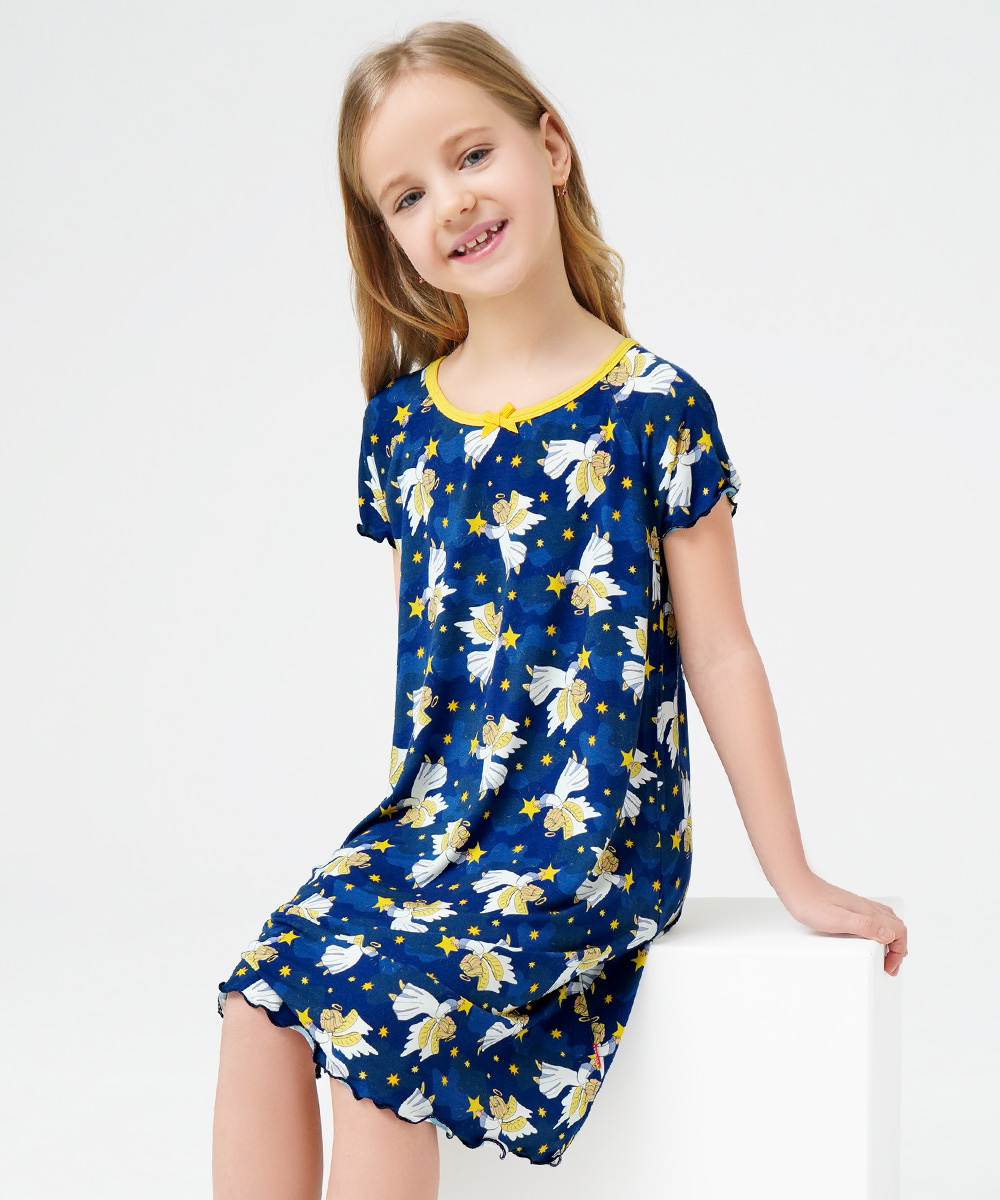 3T-12Y Girls Short Sleeve Soft Bamboo Nightgowns