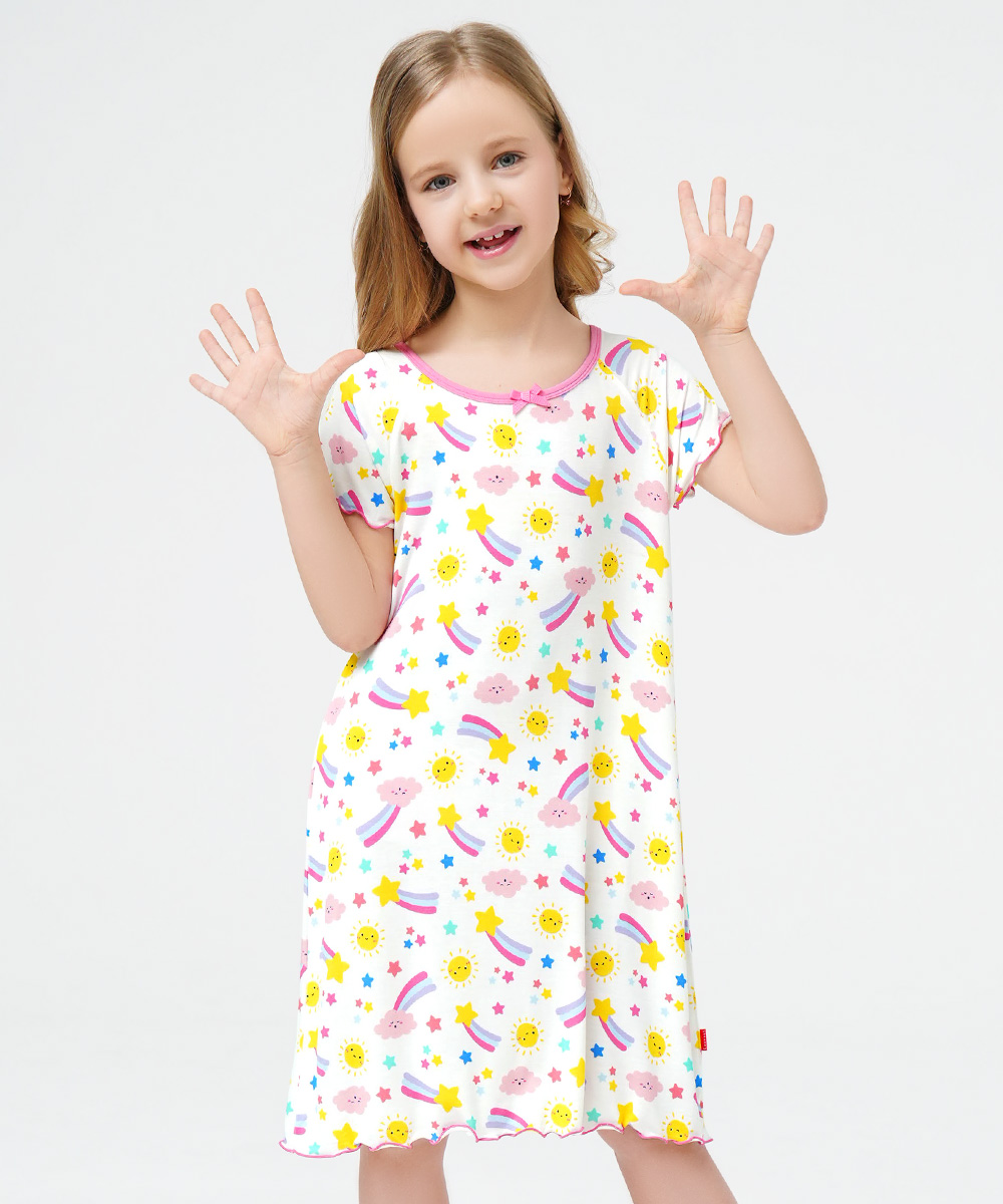3T-12Y Girls Short Sleeve Soft Bamboo Nightgowns