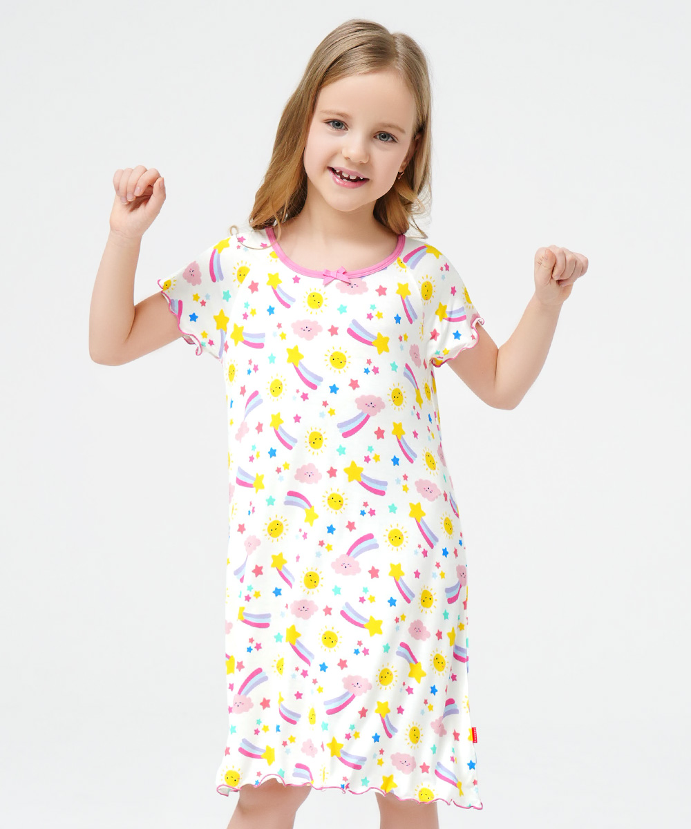 3T-12Y Girls Short Sleeve Soft Bamboo Nightgowns