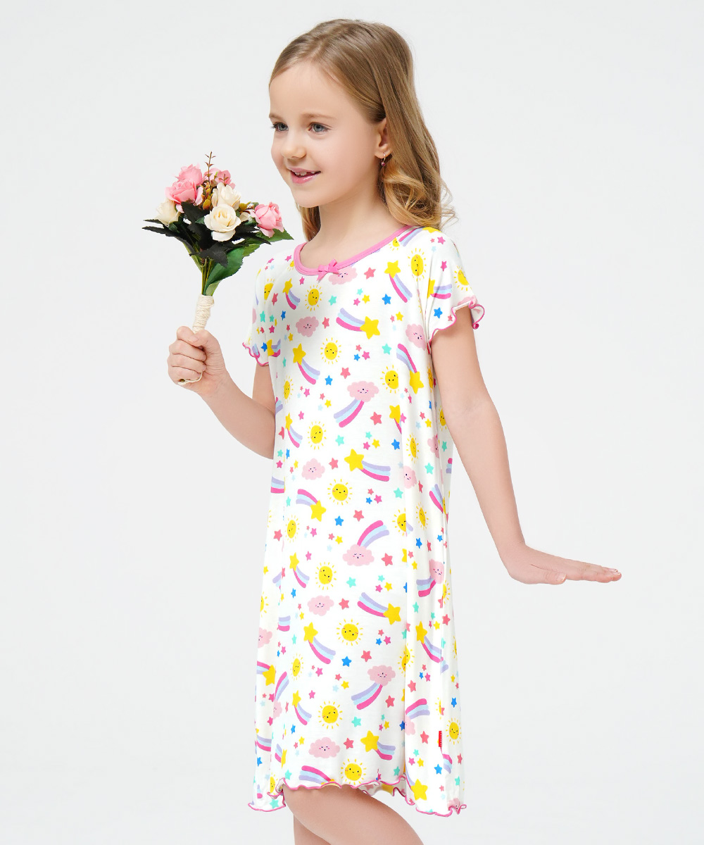 3T-12Y Girls Short Sleeve Soft Bamboo Nightgowns
