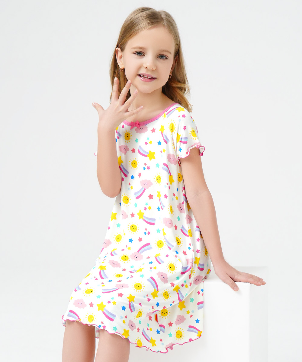 3T-12Y Girls Short Sleeve Soft Bamboo Nightgowns