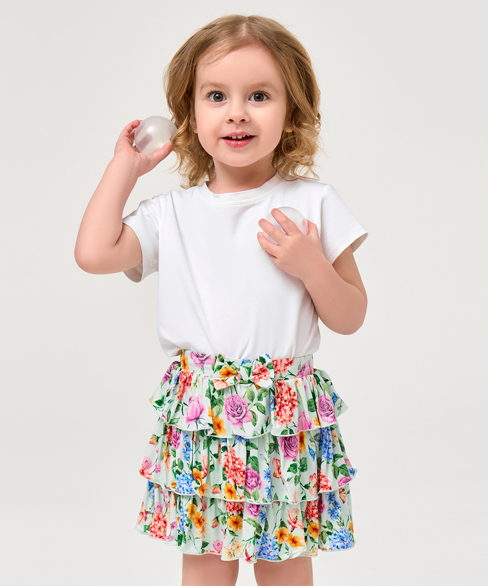 2T-6Y Girls 3-Layer Tiered Ruffle Bamboo Skorts