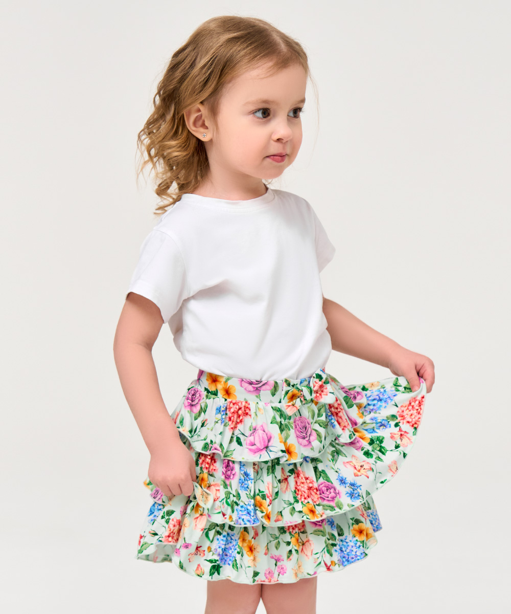 2T-6Y Girls 3-Layer Tiered Ruffle Bamboo Skorts