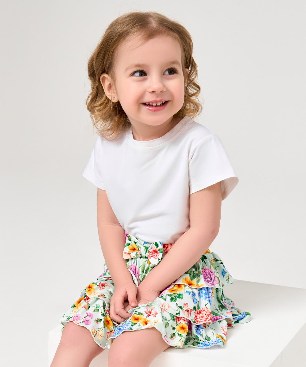2T-6Y Girls 3-Layer Tiered Ruffle Bamboo Skorts