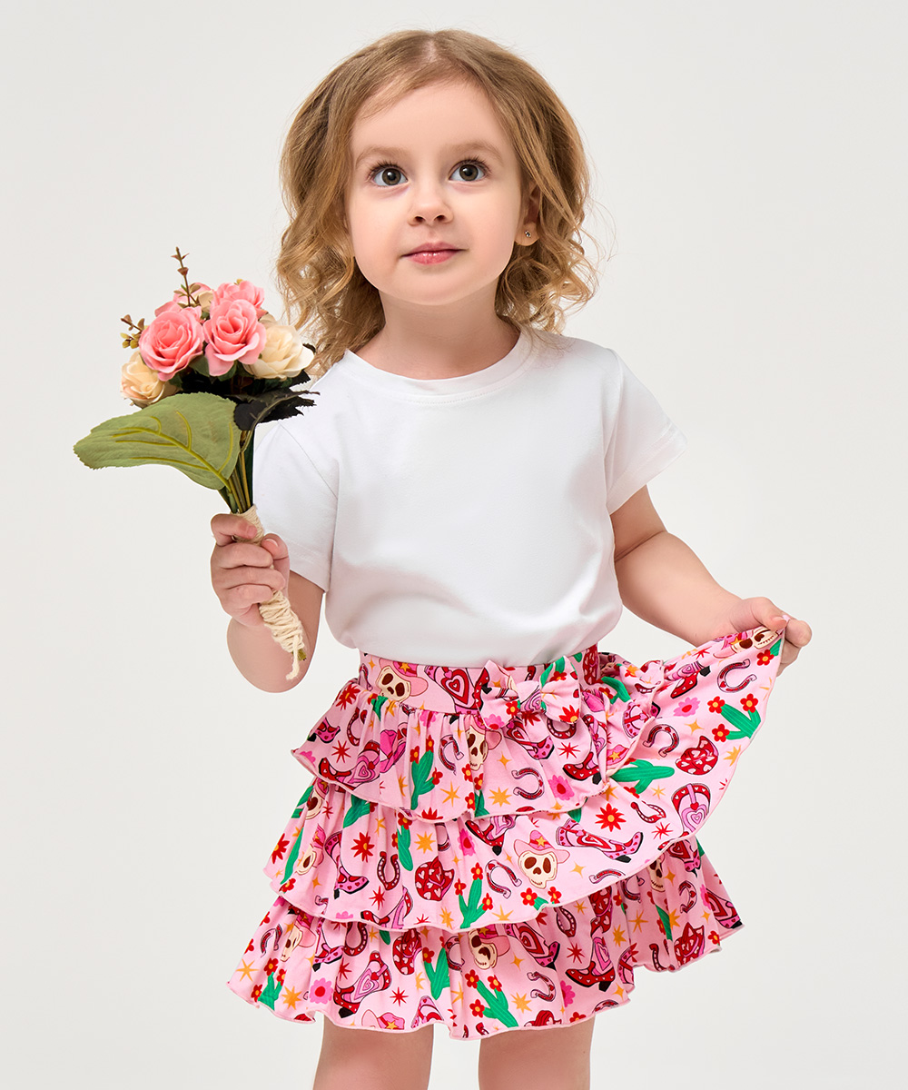 2T-6Y Girls 3-Layer Tiered Ruffle Bamboo Skorts