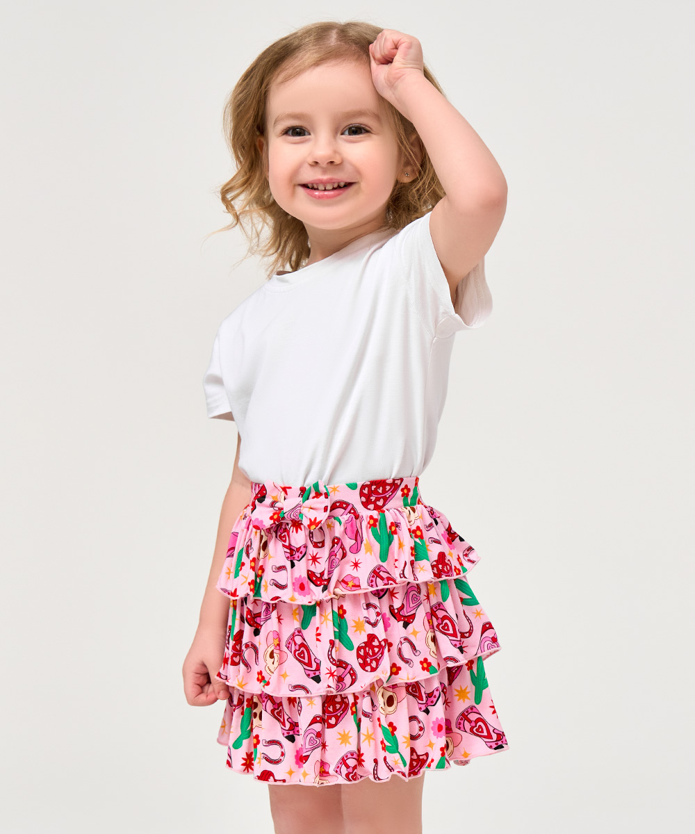 2T-6Y Girls 3-Layer Tiered Ruffle Bamboo Skorts