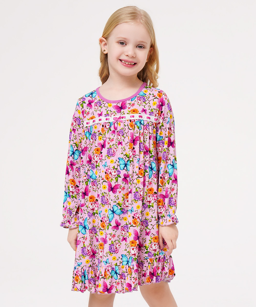 Toddler Girls Bamboo-derived Long Sleeve Nightgowns