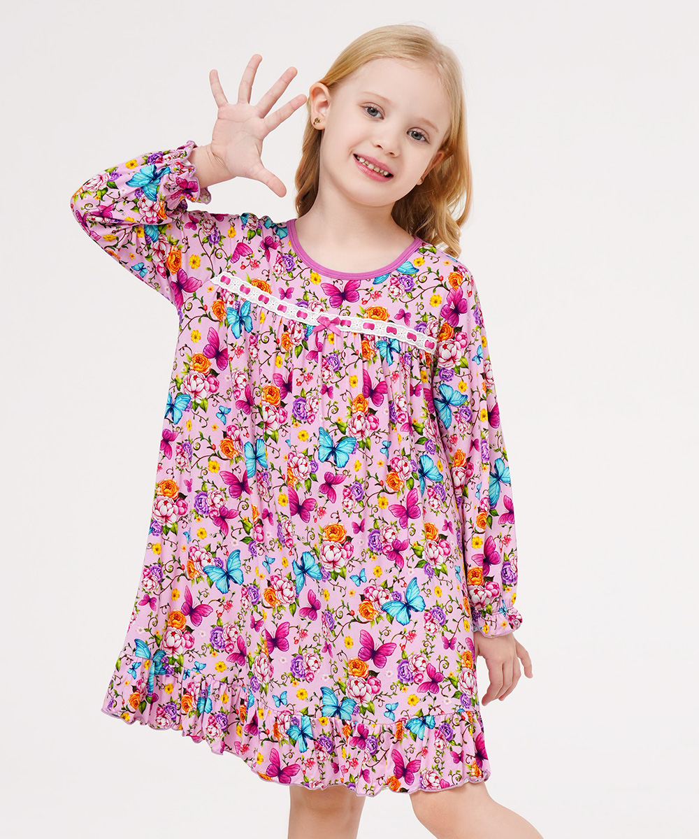 Toddler Girls Bamboo-derived Long Sleeve Nightgowns