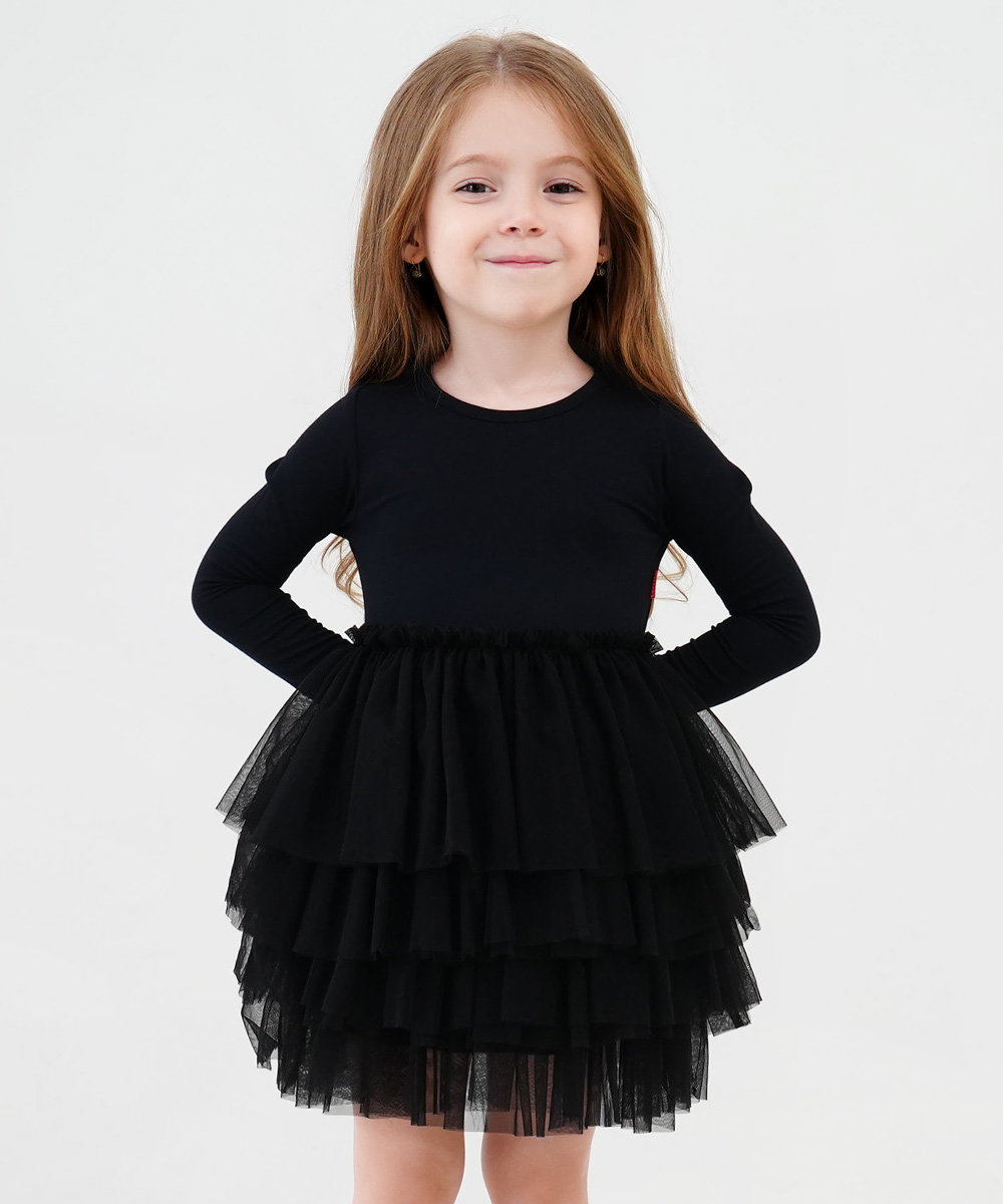 2T-6Y Toddler Girl Bamboo Long Sleeve Tulle Dress