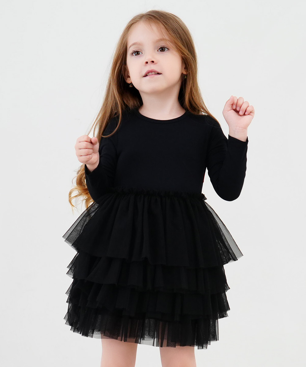 2T-6Y Toddler Girl Bamboo Long Sleeve Tulle Dress