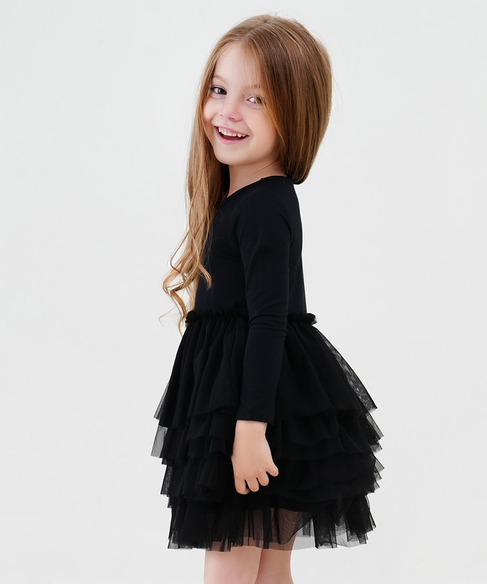 2T-6Y Toddler Girl Bamboo Long Sleeve Tulle Dress