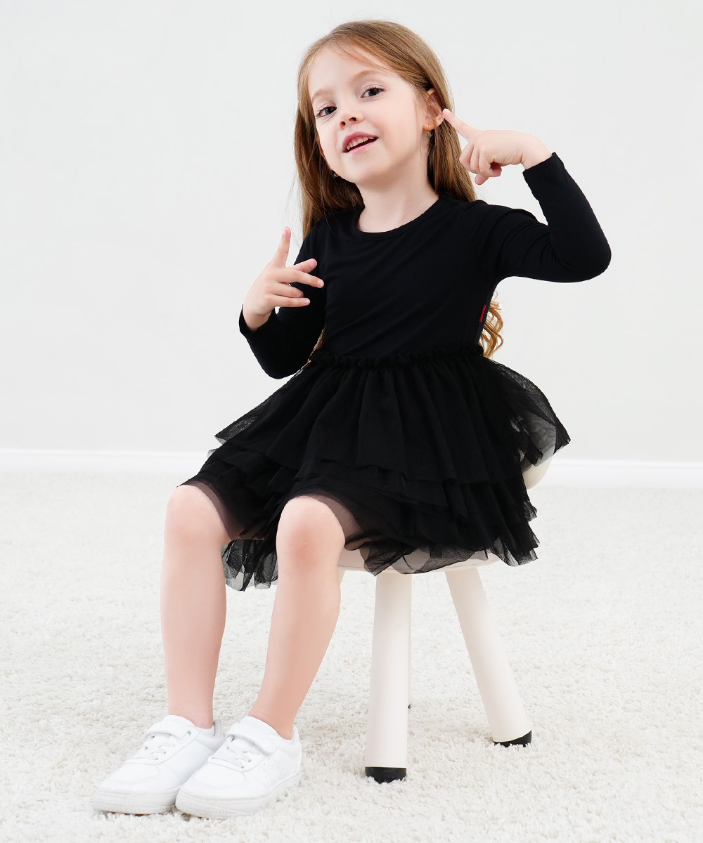 2T-6Y Toddler Girl Bamboo Long Sleeve Tulle Dress