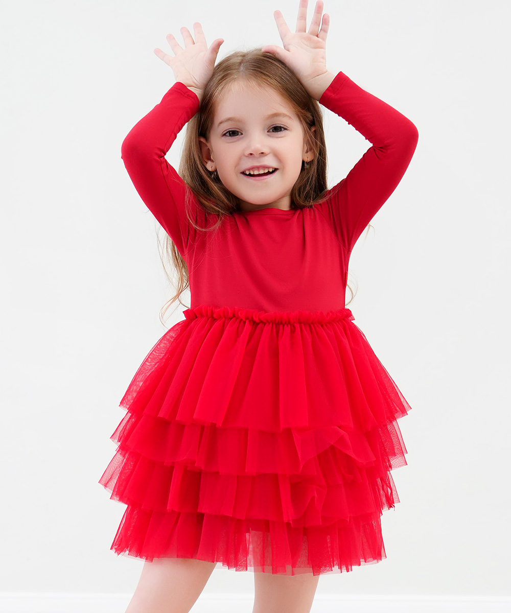2T-6Y Toddler Girl Bamboo Long Sleeve Tulle Dress