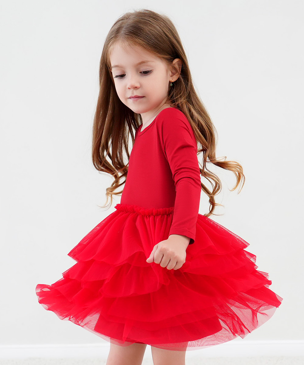 2T-6Y Toddler Girl Bamboo Long Sleeve Tulle Dress