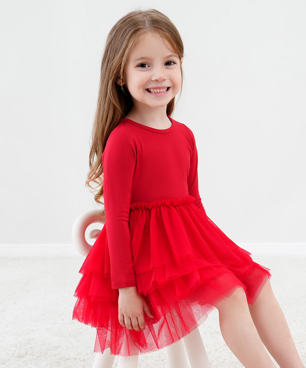 2T-6Y Toddler Girl Bamboo Long Sleeve Tulle Dress