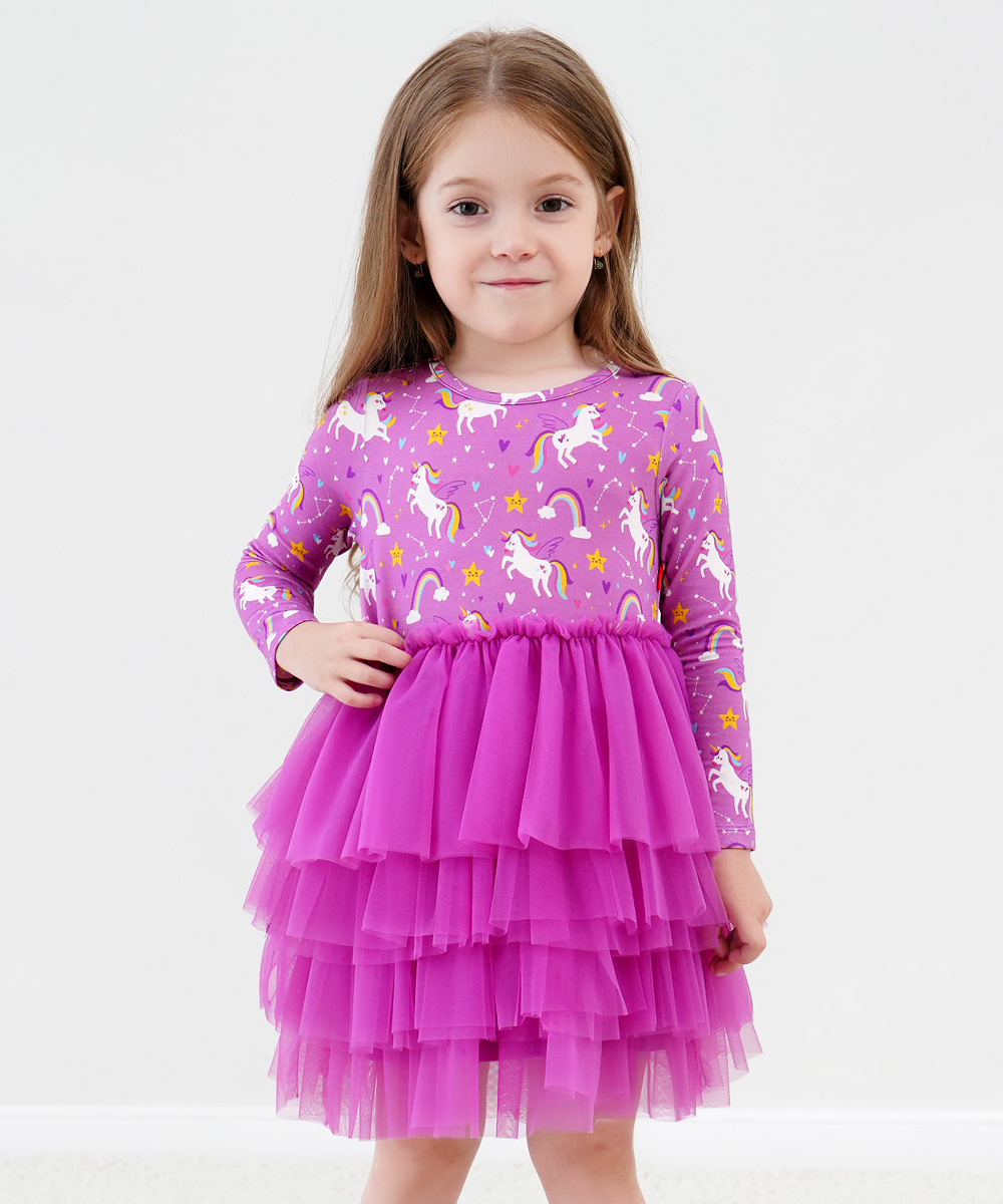 2T-6Y Toddler Girl Bamboo Long Sleeve Tulle Dress