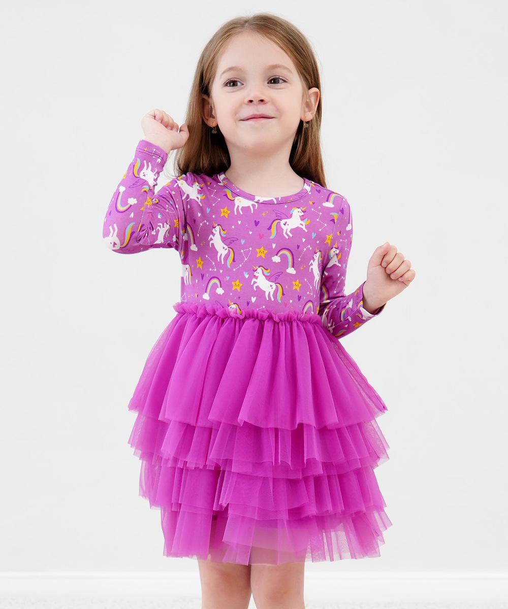 2T-6Y Toddler Girl Bamboo Long Sleeve Tulle Dress