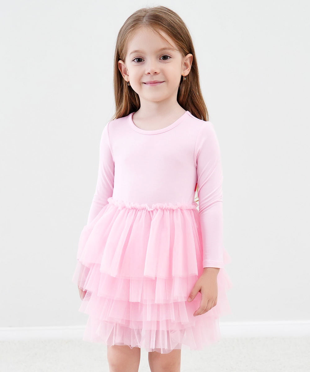 2T-6Y Toddler Girl Bamboo Long Sleeve Tulle Dress