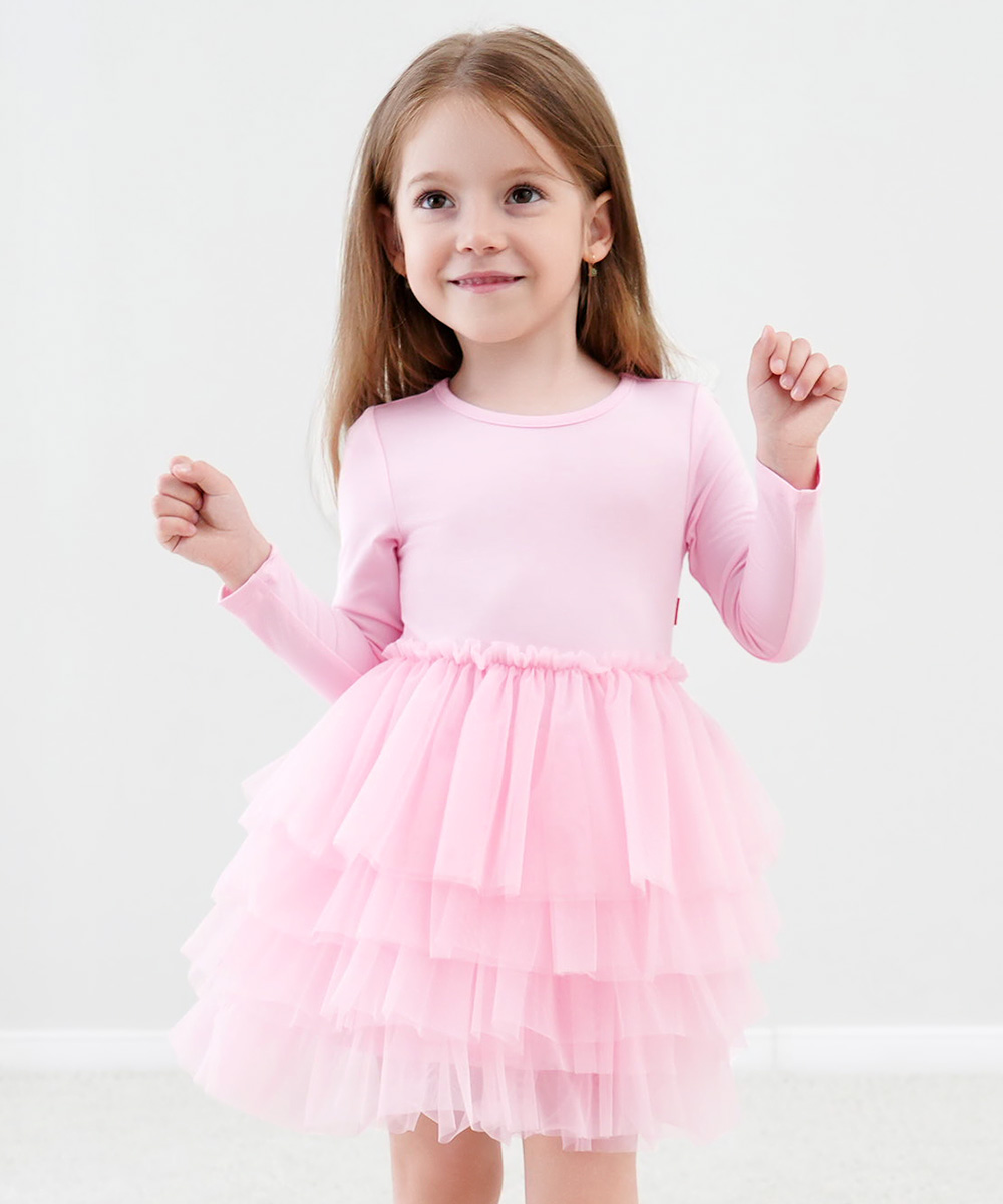2T-6Y Toddler Girl Bamboo Long Sleeve Tulle Dress