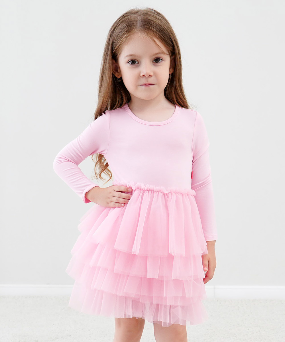 2T-6Y Toddler Girl Bamboo Long Sleeve Tulle Dress