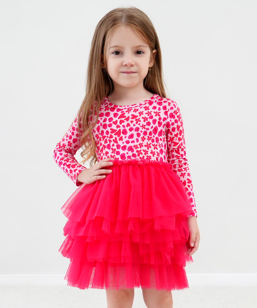 2T-6Y Toddler Girl Bamboo Long Sleeve Tulle Dress