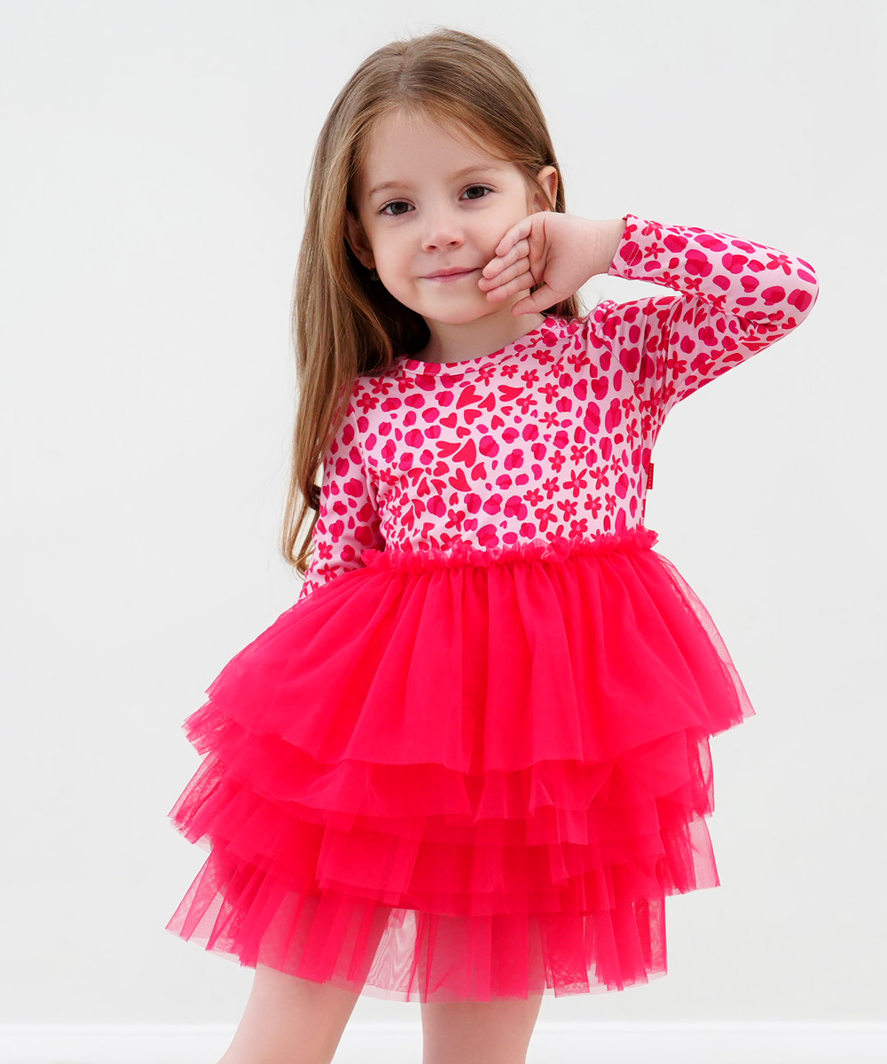 2T-6Y Toddler Girl Bamboo Long Sleeve Tulle Dress