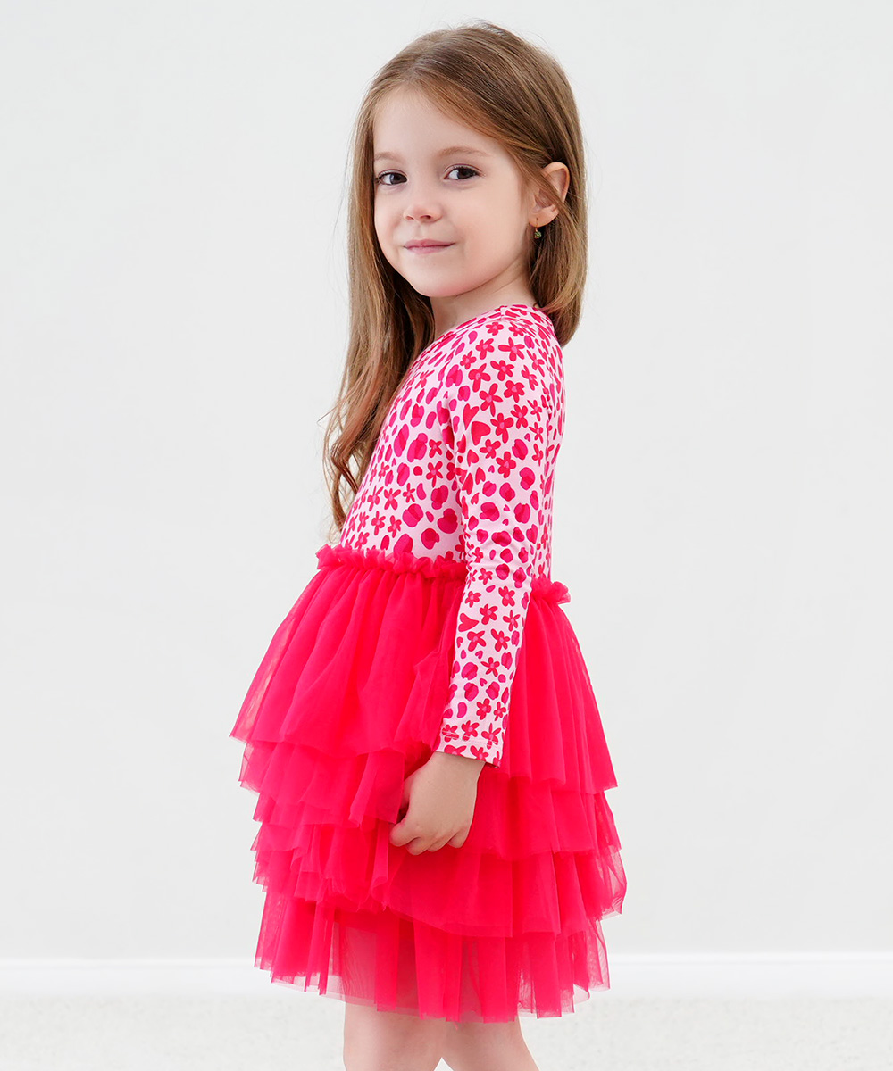2T-6Y Toddler Girl Bamboo Long Sleeve Tulle Dress