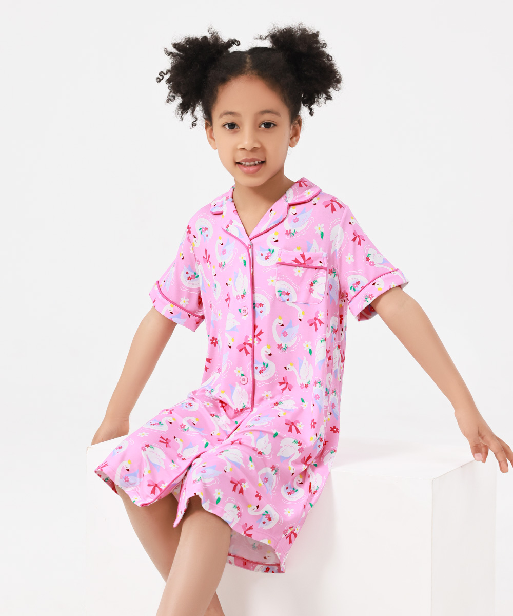 Big Girls Bamboo Short Sleeve Sleepshirt Dresses