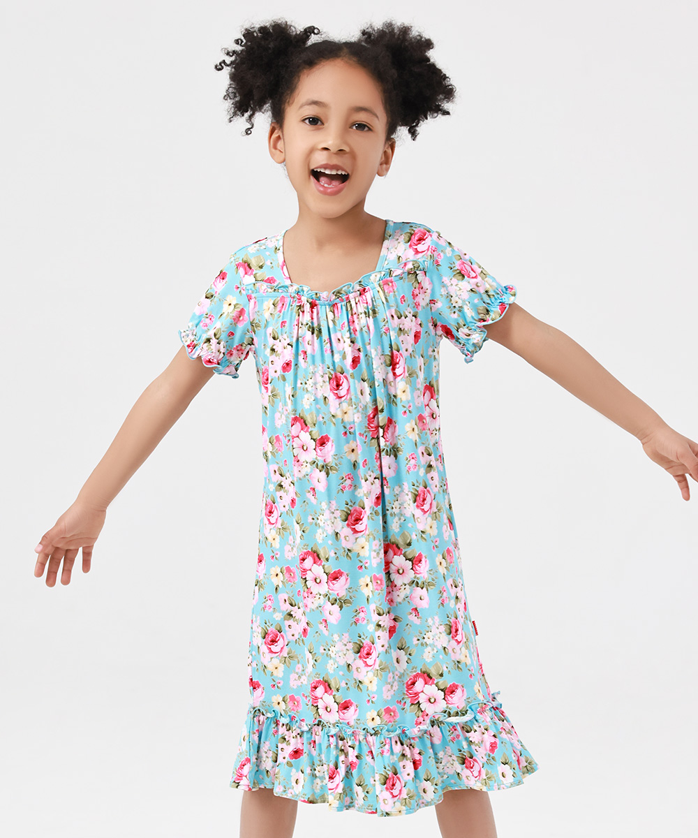 3T-12Y Girls' Short Sleeve Casual Bamboo Pajama Dresses