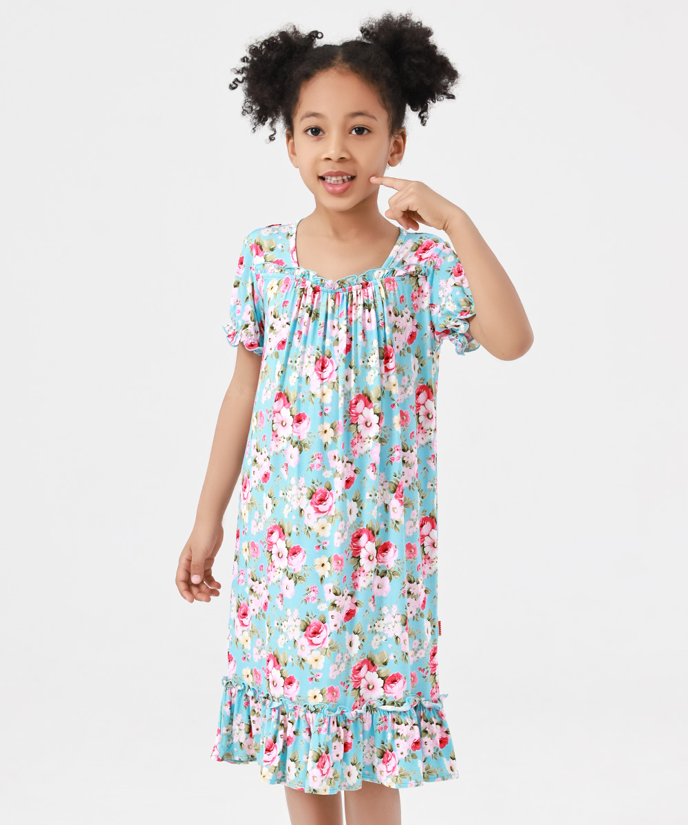 3T-12Y Girls' Short Sleeve Casual Bamboo Pajama Dresses