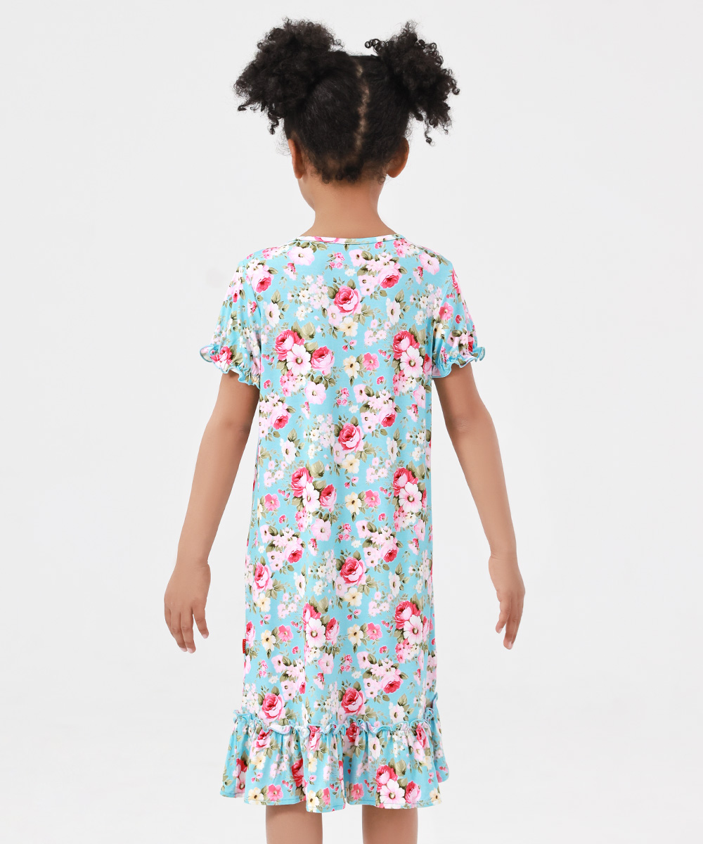 3T-12Y Girls' Short Sleeve Casual Bamboo Pajama Dresses