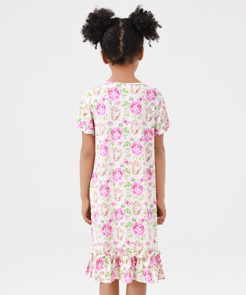 3T-12Y Girls' Short Sleeve Casual Bamboo Pajama Dresses